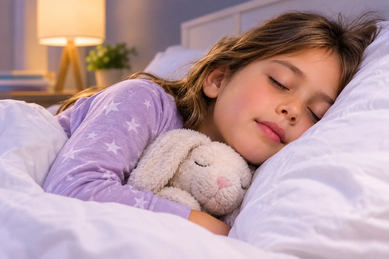 A young child sleeping peacefully in bed